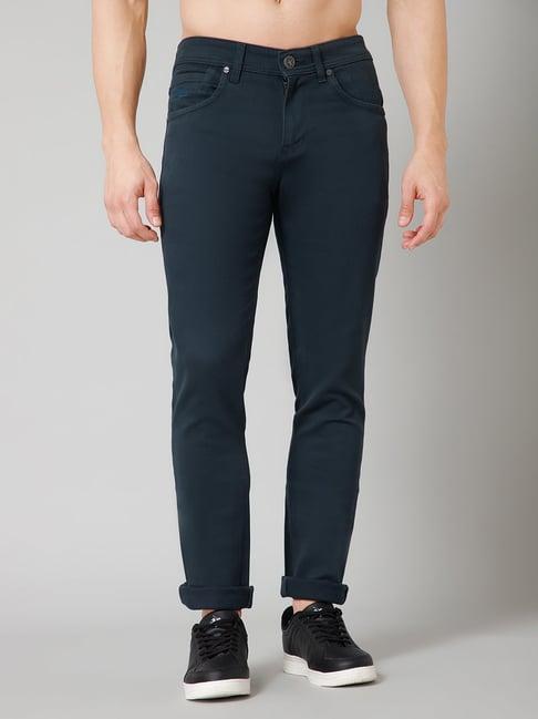 cantabil teal regular fit flat front trousers