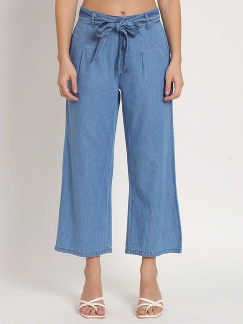 angelfab blue denim straight fit high rise trousers