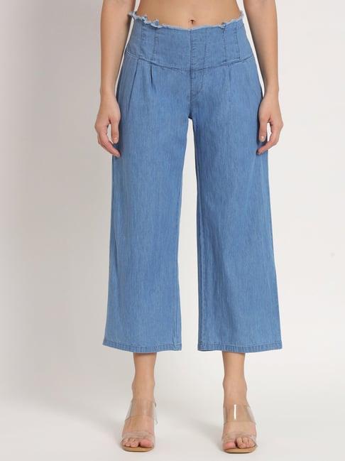 angelfab blue denim straight fit high rise trousers