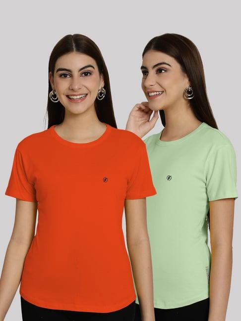 friskers orange & pista green slim fit t-shirts - pack of 2