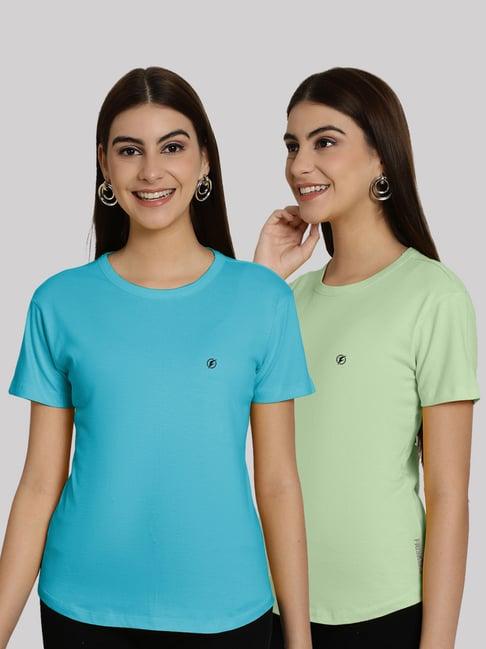 friskers turquoise & pista green slim fit t-shirts - pack of 2