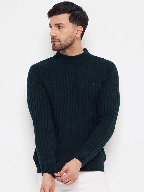 okane bottle green regular fit self design sweater