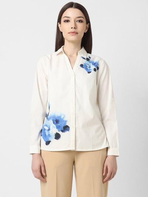 van heusen beige cotton printed shirt