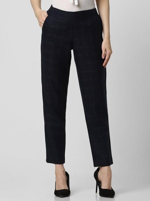 van heusen black chequered formal trousers