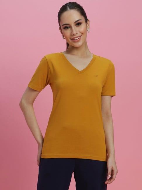 forever 21 yellow cotton regular fit t-shirt