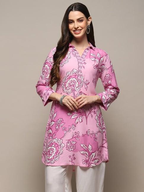 biba lilac floral print a line kurti