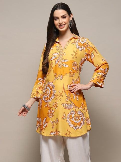 biba yellow printed a line kurti