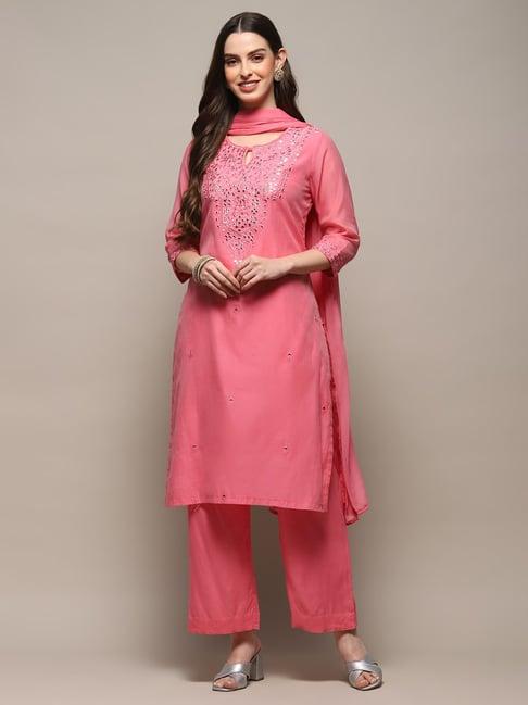 biba pink embellished kurta palazzo set with dupatta