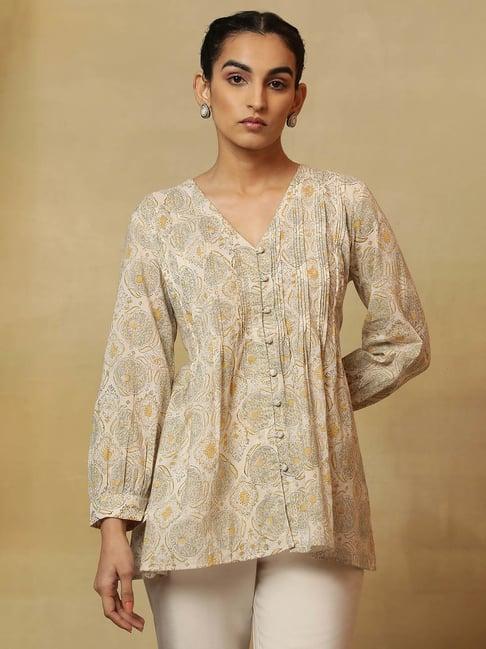 folksong by w ecru printed a line short kurti