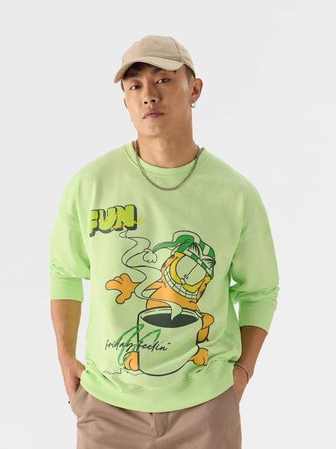 the souled store garfield: chill out green loose fit oversized sweatshirt