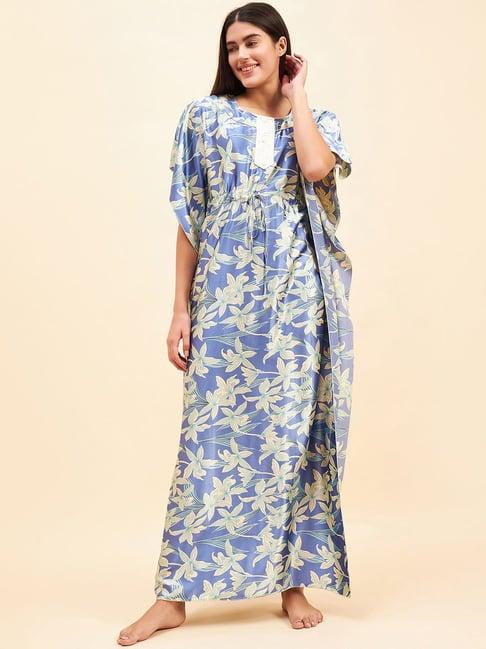 sweet dreams blue printed kaftan nighty