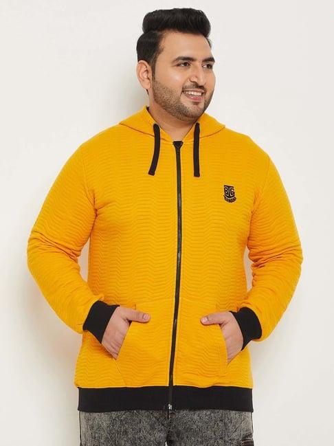 bigbanana yellow regular fit self design cotton plus size hooded sweatshirt