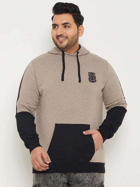 bigbanana grey regular fit cotton plus size hooded sweatshirt