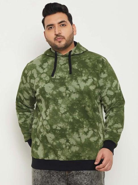 bigbanana green regular fit printed cotton plus size hooded sweatshirt