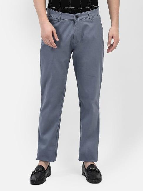 crimsoune club light blue cotton straight fit trousers