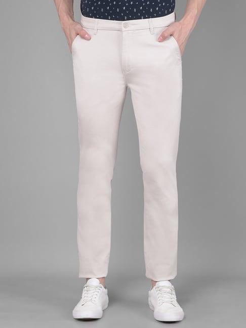 crimsoune club beige cotton straight fit self pattern trousers