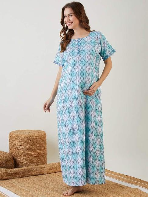 the kaftan company blue printed maternity night dress