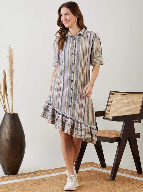 the kaftan company grey cotton printed a-line dress