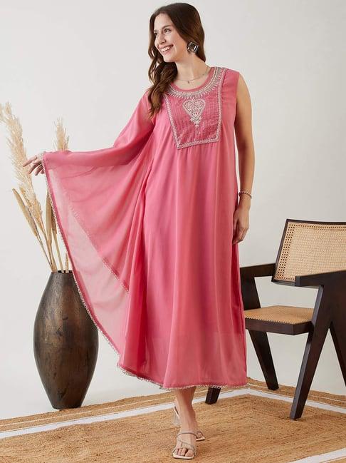 the kaftan company pink embellished maxi dress