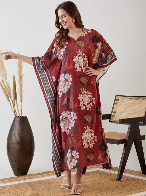 the kaftan company maroon printed maxi kaftan