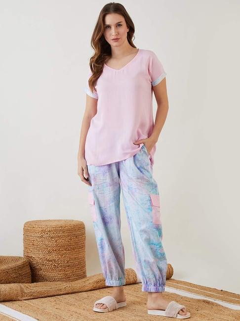 the kaftan company pink & blue t-shirt pyjamas set