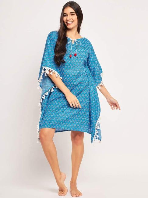 the kaftan company blue cotton printed kaftan