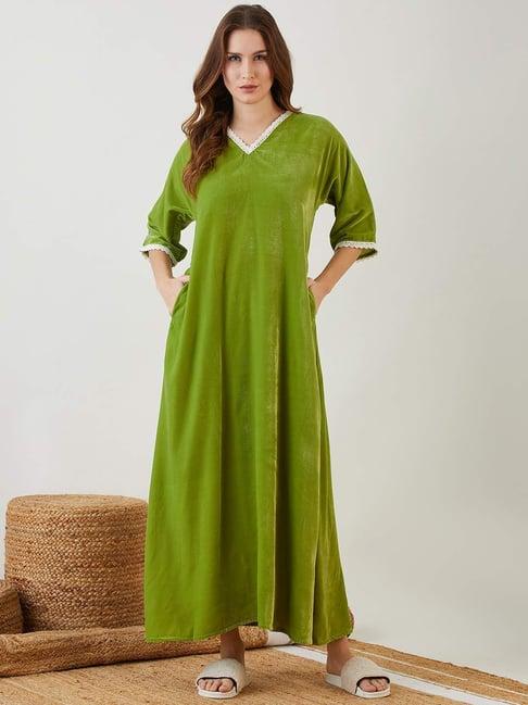 the kaftan company green printed night dress