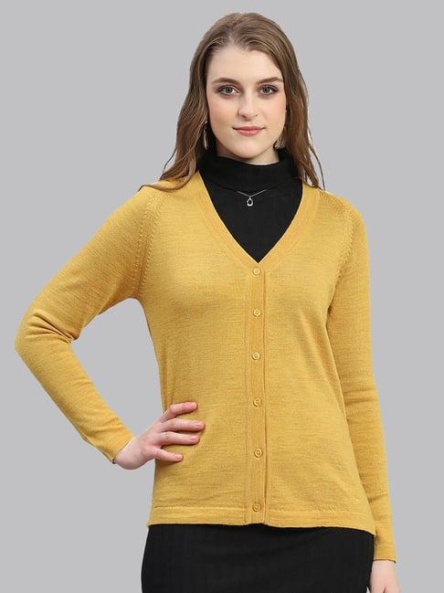 monte carlo mustard wool regular fit cardigan