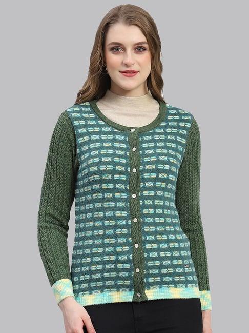 monte carlo green wool printed cardigan