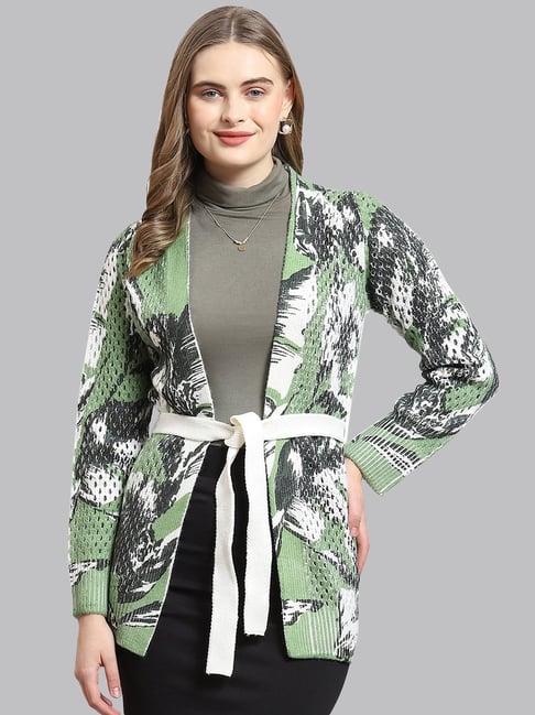 monte carlo green wool printed cardigan