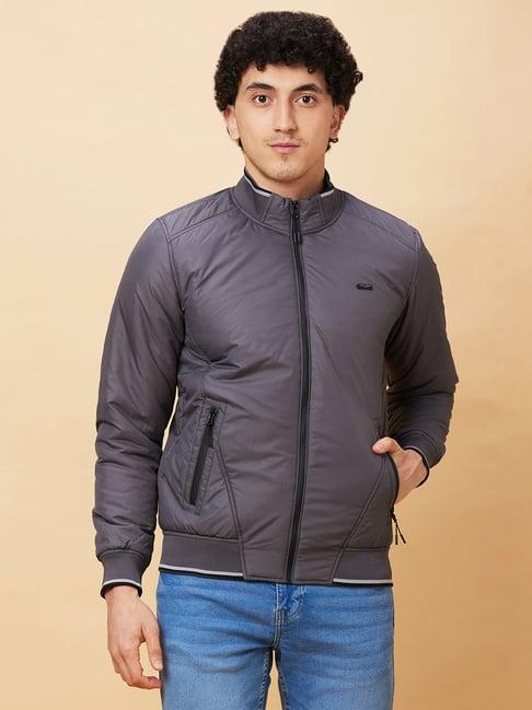 being human dark grey regular fit mock collar jacket