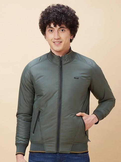 being human green regular fit mock collar jacket