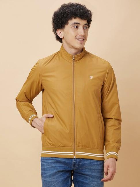 being human mustard regular fit mock collar jacket