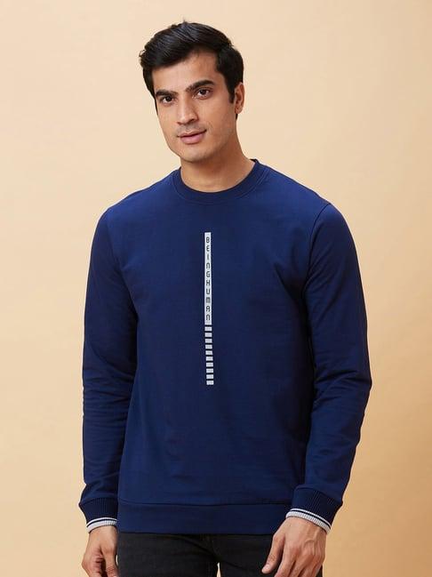 being human navy regular fit printed round neck sweatshirt