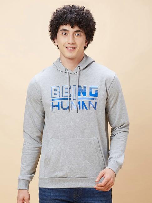 being human grey regular fit printed hooded sweatshirt