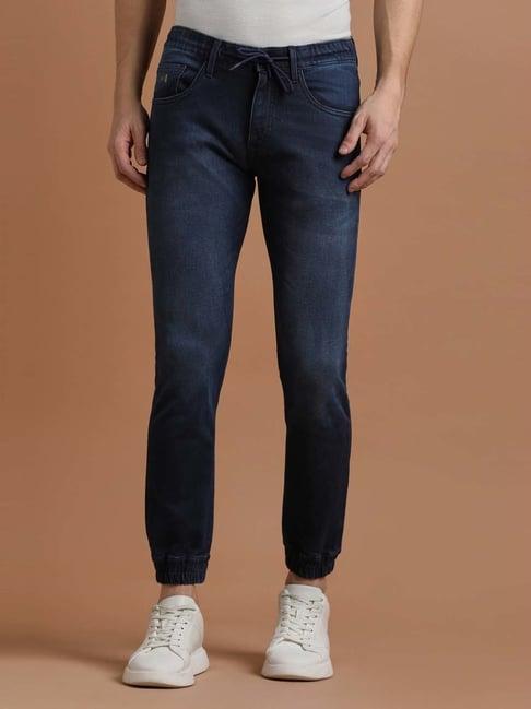 allen solly mid navy slim fit jogger jeans