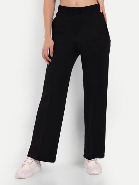 broadstar black straight fit high rise trousers