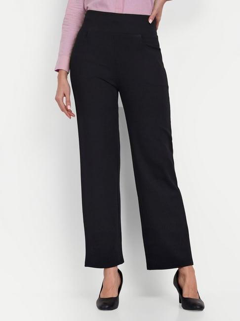 broadstar black straight fit high rise trousers