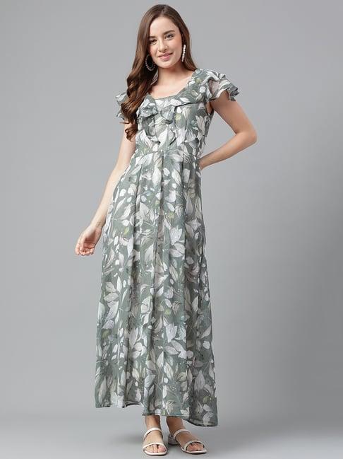 latin quarters green printed fit & flare dress