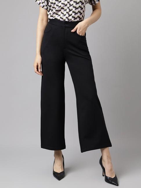 latin quarters black regular fit mid rise trousers