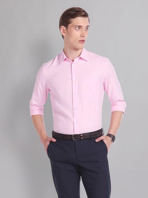 ad by arvind pink regular fit textured shirt