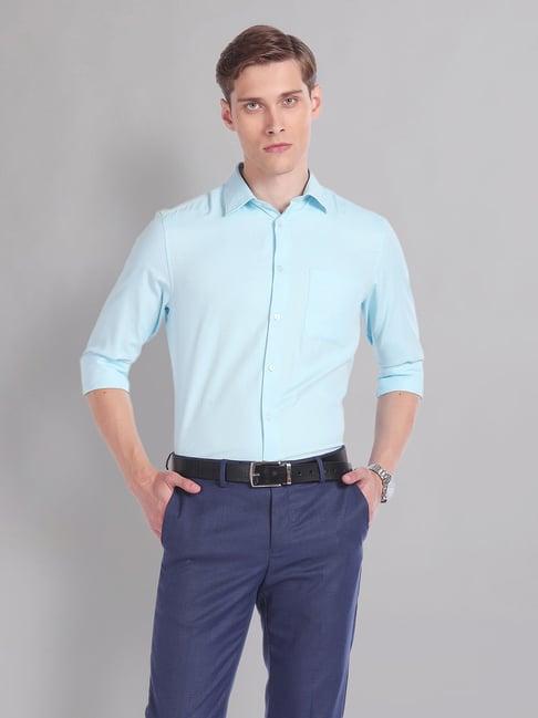 ad by arvind light blue regular fit textured shirt