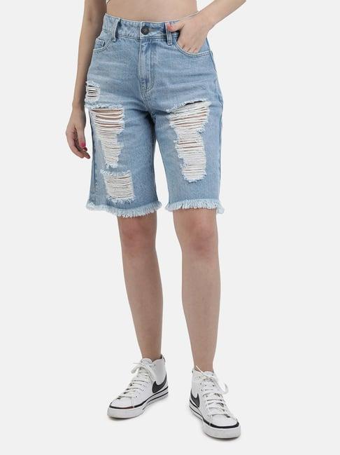 bene kleed blue slim fit high rise shorts