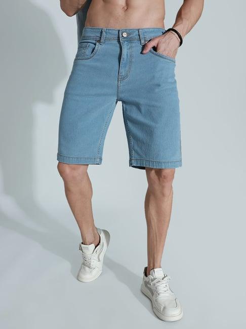 high star blue cotton regular fit denim shorts