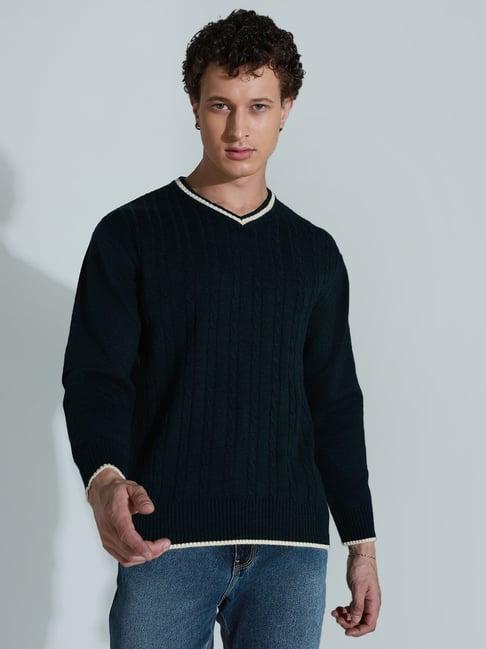 hubberholme green regular fit self pattern sweater