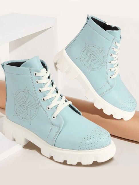 fausto women's sky blue derby boots