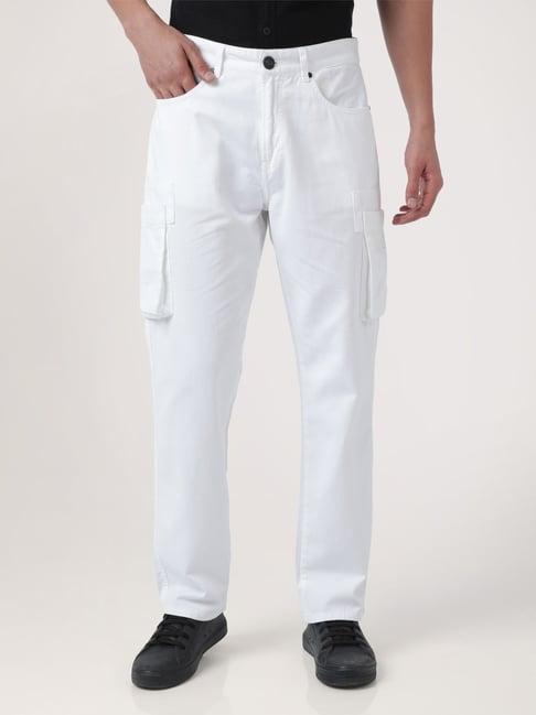 bene kleed white cotton straight fit cargos