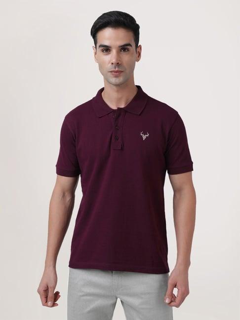 ivoc burgundy cotton regular fit polo t-shirt