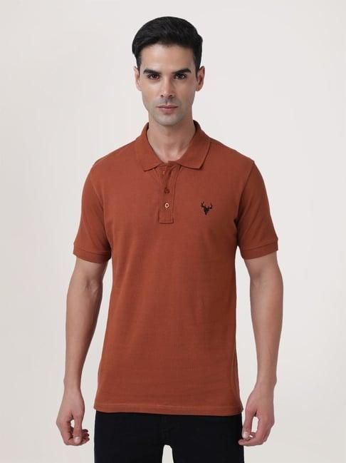 ivoc coffee brown cotton regular fit polo t-shirt