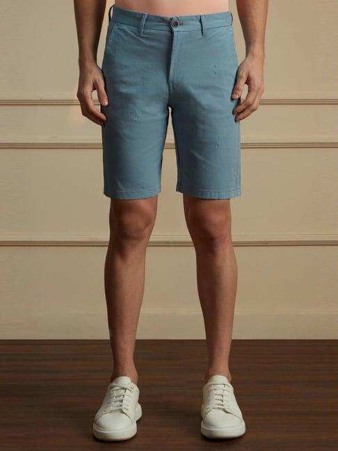 peter england blue regular fit embroidered shorts